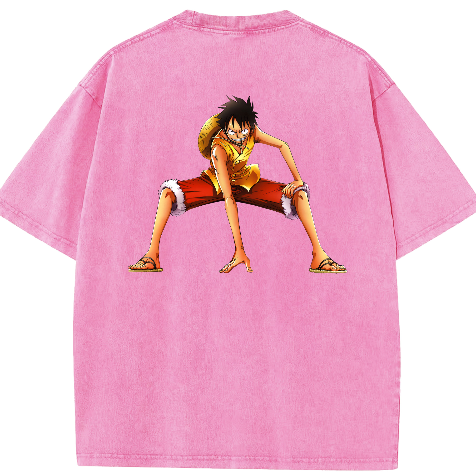 ワンピース モンキー・D・ルフィ ONE PIECE Monkey D. Luffy 綿100% ヴィンテージ風 半袖Tシャツ（背面プリント）